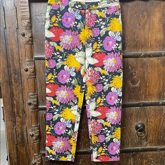 EUC Anthropologie Elevenses Floral Jacquard Trousers — Size 0 - Picture 3 of 7